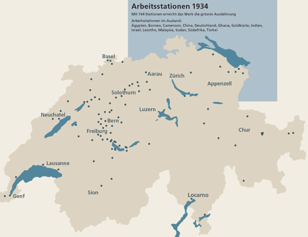Karte Arbeitsstationen Schweiz 1934